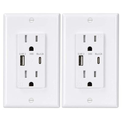 Fast Charging USB Wall Outlet With 15A 125V AC 60Hz Rating