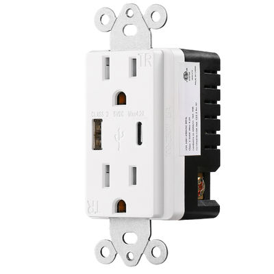 Fast Charging USB Wall Outlet With 15A 125V AC 60Hz Rating