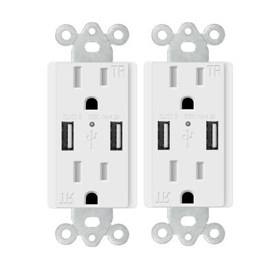PC ABS Electrical USB Wall Outlet 15A 120V 5V DC For Hotel