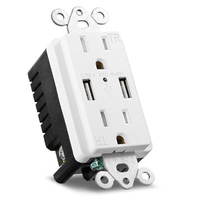 PC ABS Electrical USB Wall Outlet 15A 120V 5V DC For Hotel
