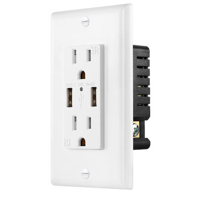PC ABS Electrical USB Wall Outlet 15A 120V 5V DC For Hotel