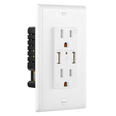 PC ABS Electrical USB Wall Outlet 15A 120V 5V DC For Hotel