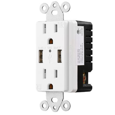 PC ABS Electrical USB Wall Outlet 15A 120V 5V DC For Hotel