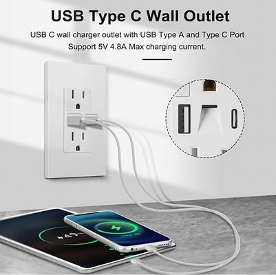 Wall Mounted Electrical Night Light Usb Outlet Tamper Resistant 5V 4.8A