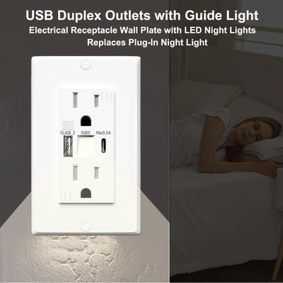 Wall Mounted Electrical Night Light Usb Outlet Tamper Resistant 5V 4.8A