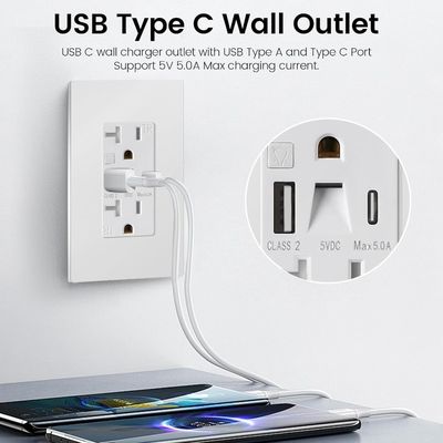Wall Mounted Night Light USB Outlet 20A 2700K Tamper Resistant