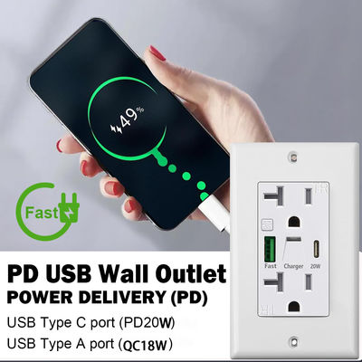 20A 125V Double Switched Socket with Outlet USB and Type C Night Light